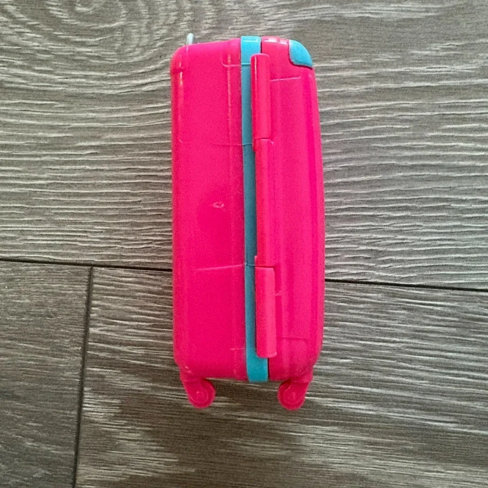 Barbie Doll Accessory Pink Retractable Handle Travel Plastic Luggage Suitcase